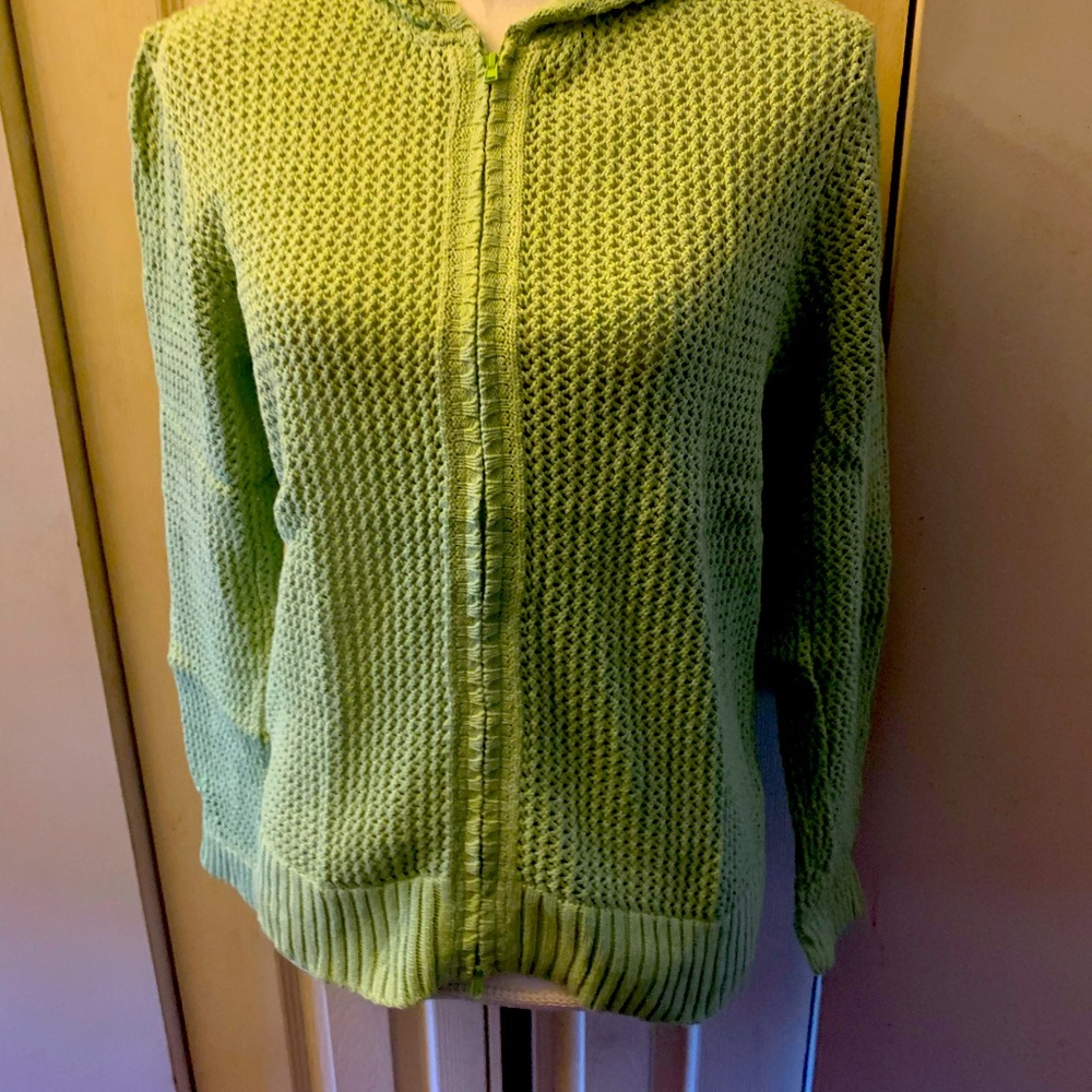 Coldwater Creek Women Green Zip Front Long Sleeve Cardigan Knit Sweater